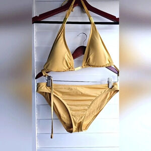 Calvin  Klein Swim Bikini Set Halter Swimwear Antique Gold Dark Yellow size 10